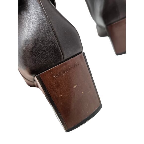 Y2K Sergio Rossi 39.5 Brown Leather Square Toe Chunky Boot Minimalist Whimsygoth - Picture 3 of 9